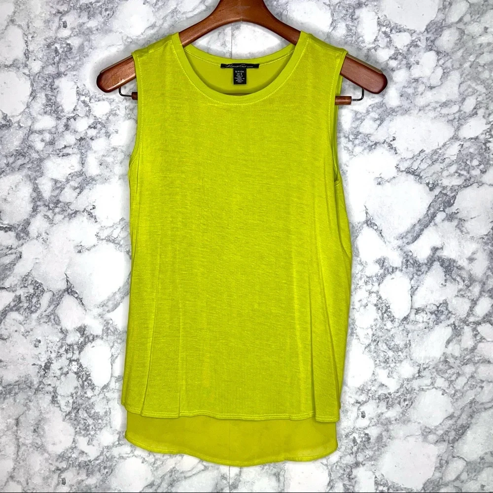 Kenneth Cole NY Neon Chartreuse Green Sleeveless High Low Y2K Top Women’s Small